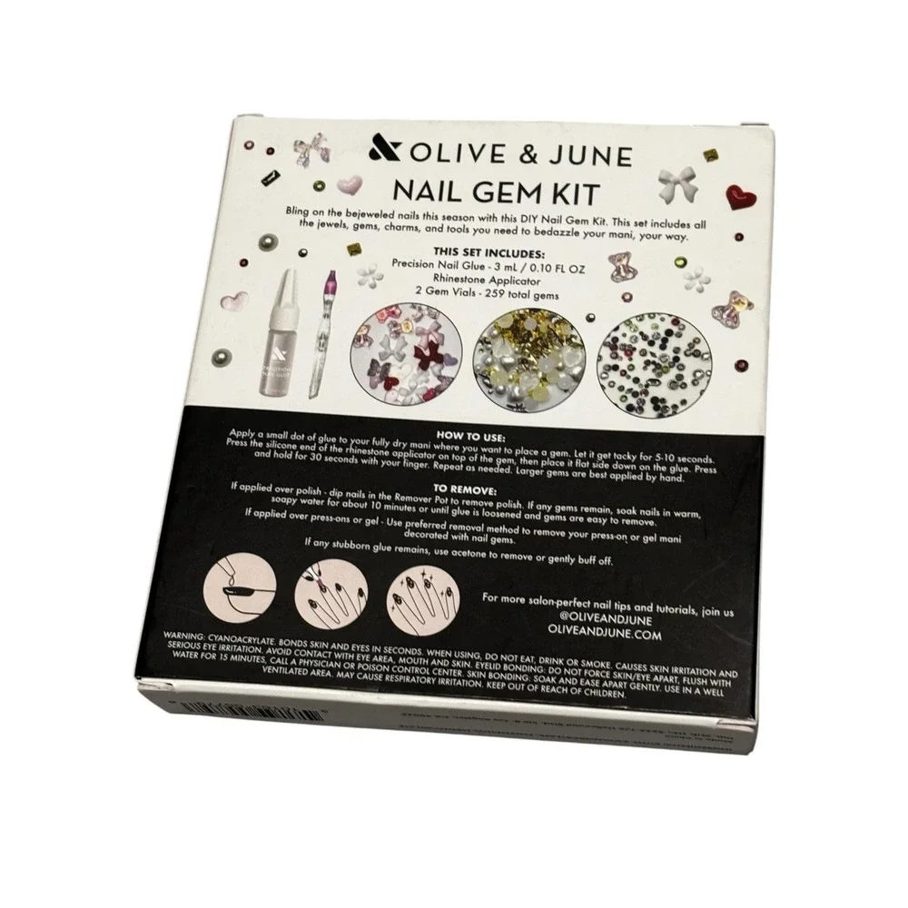 Olive & June Nail Gem Kit DIY Manicure 259 Gems Applicator & Precision Glue NEW